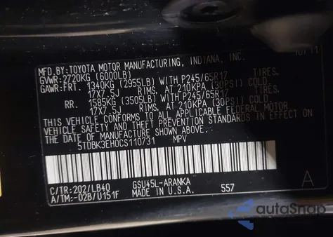 2012 Toyota Highlander Se V6 from USA, damaged, VIN 5TDBK3EH0CS110731
